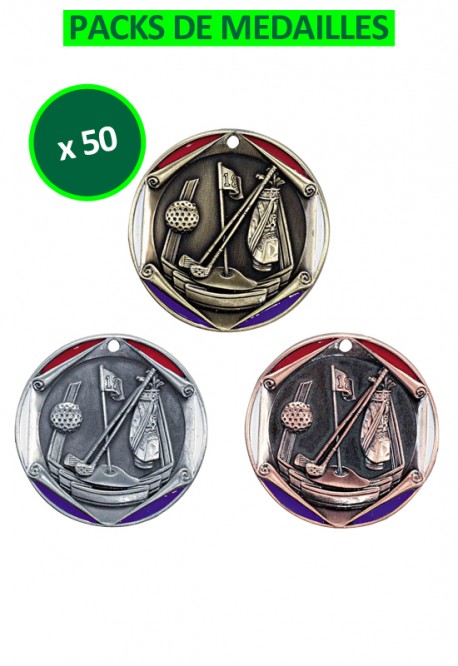 Lot de 50 Méd 50mm Golf-707-202